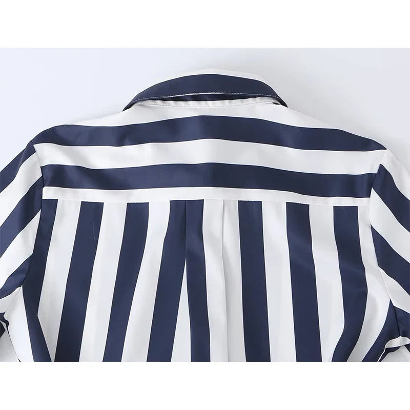Summer Vintage Striped Shirt Dresses