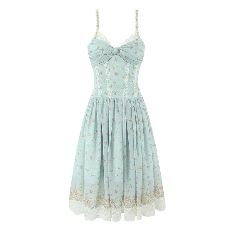 Floral Print Corset Midi Summer Dresses