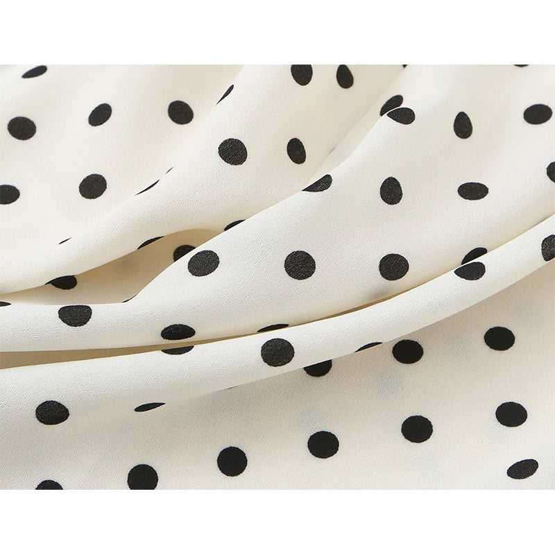 Summer Tie Strap Square Neck Polka Dot Dresses Slit Hem A-line Elegant Retro French Dresses