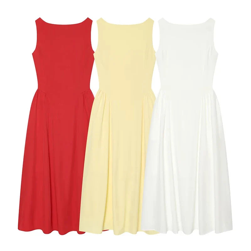 Red Sleeveless Midi Dresses