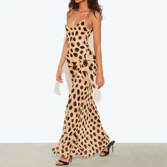 Ladies Sexy Backless Cocktail Party Dresses Summer Polka Dot Print Long Dresses