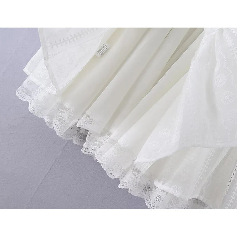 White Embroidery Lace Corset Mini Dresses