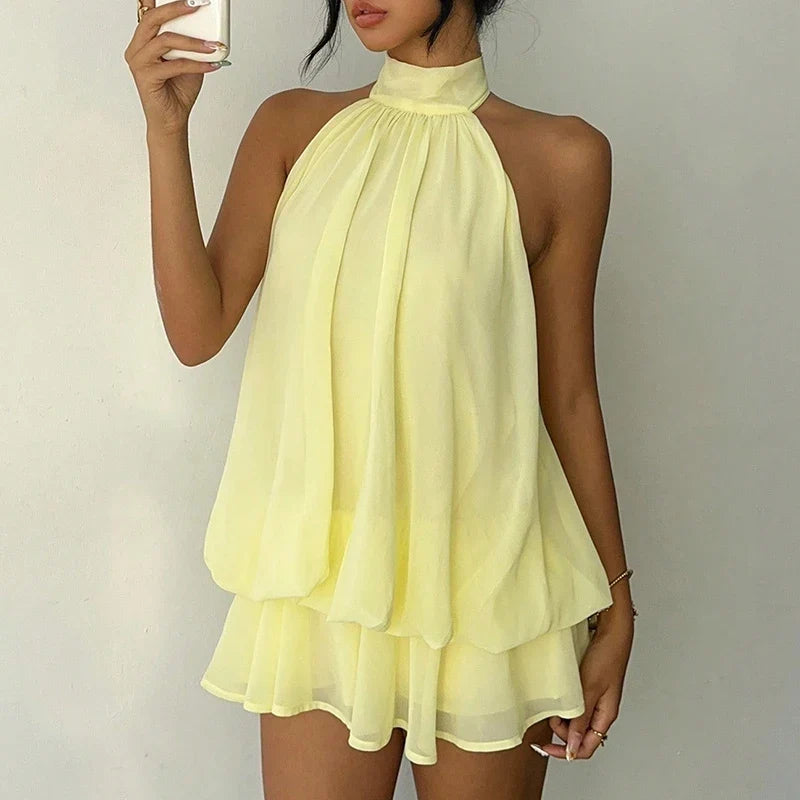 Simple Solid Color Halter Slim Mini Dresses