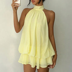 Simple Solid Color Halter Slim Mini Dresses