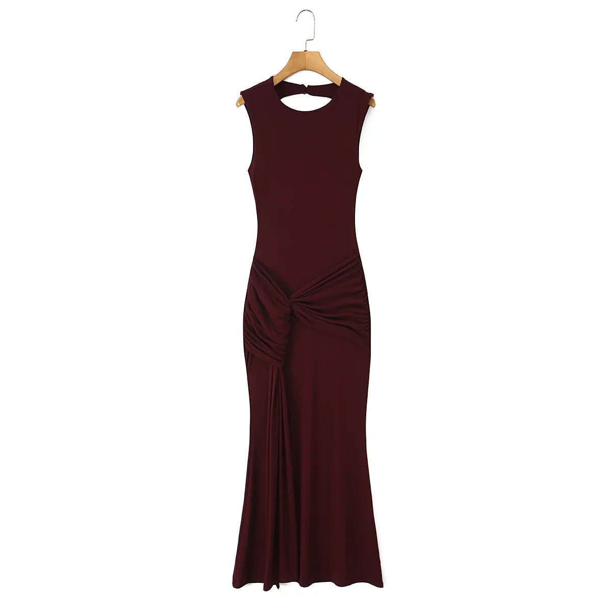 Sexy Burgundy Sleeveless Ruched Bodycon Maxi Dresses