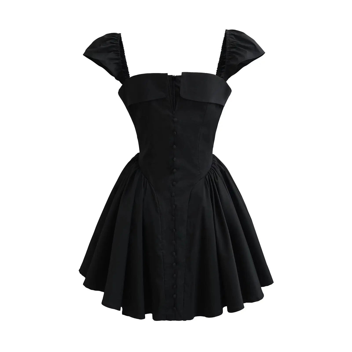 Sexy Front Slit Button Chic Fit Slim Black Mini Dresses Cape Short Sleeve Low Waist Elegant Evening Party Dresses