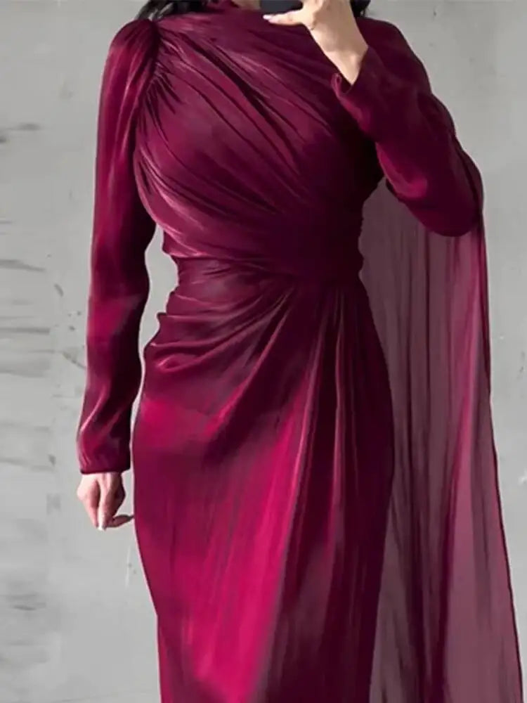 Autumn Elegant Temperament Round Neck Long Sleeved Dresses