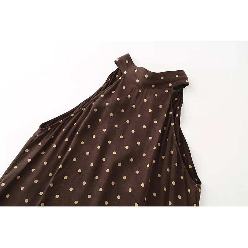 Brown Polka Dot Halter Maxi Dresses