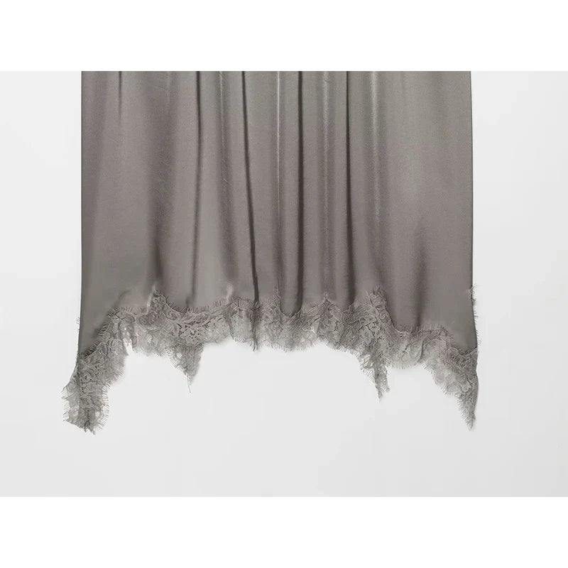 Grey Satin Pleated Midi Dresses