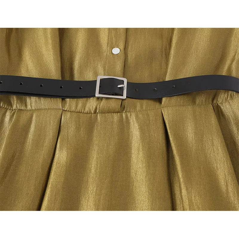 Sleeveless With Belt Long Shirt Dresses Lapel Collar A-line Elegant Office Vestidos