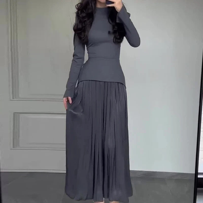 Patchwork Pleated Maxi Dresses