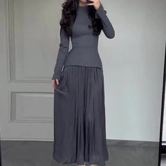 Patchwork Pleated Maxi Dresses