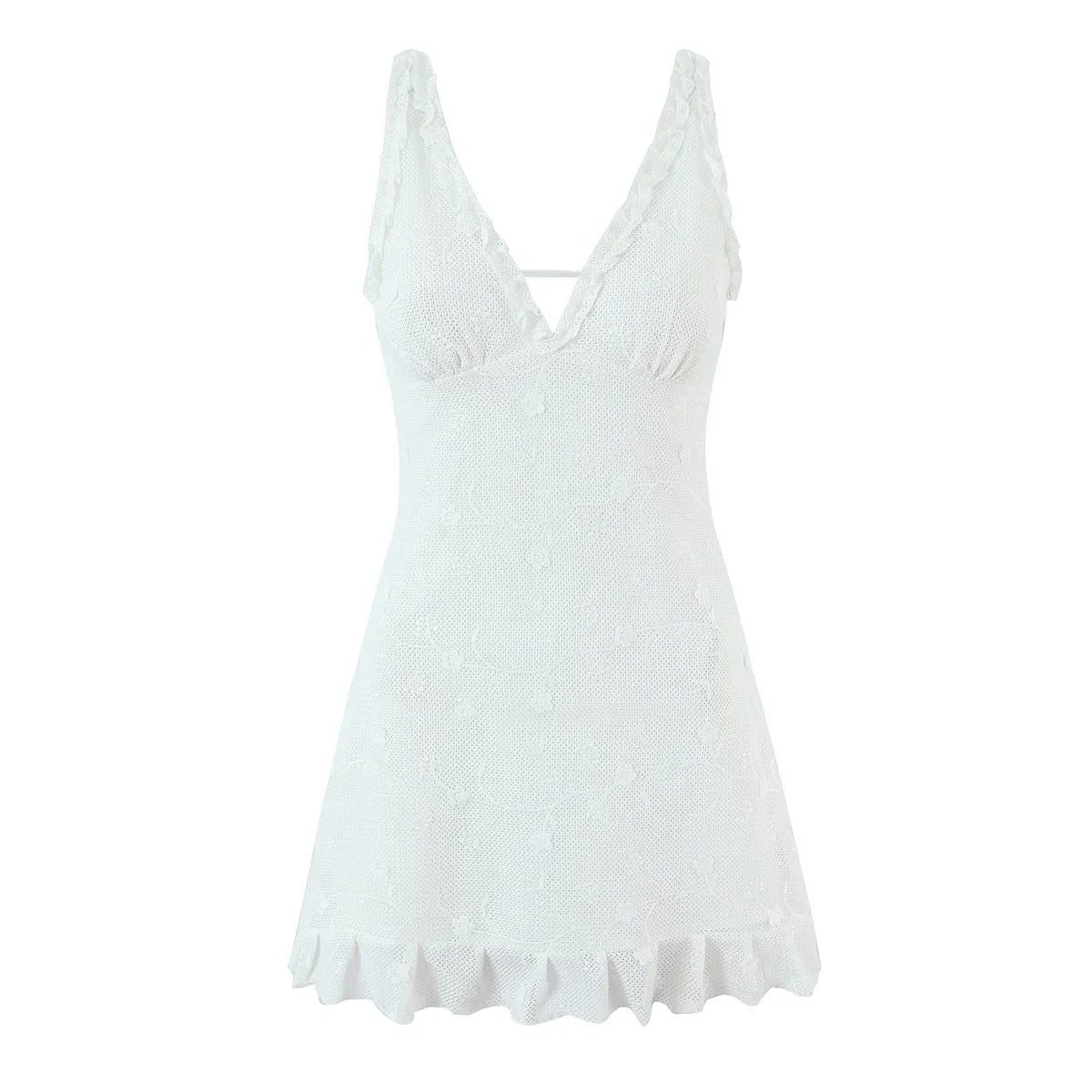 Floral Embroidery Mesh White Tank Dresses