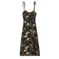 French Style Vintage Floral Print Sling Dresses