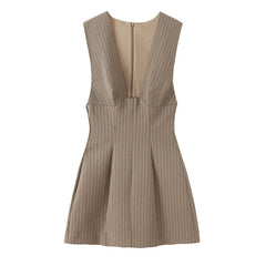 Sleeveless V Neck Striped Short Dresses