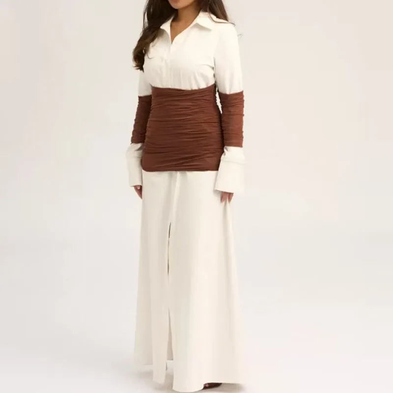Ladies Temperament Lapel Long Sleeved Dresses