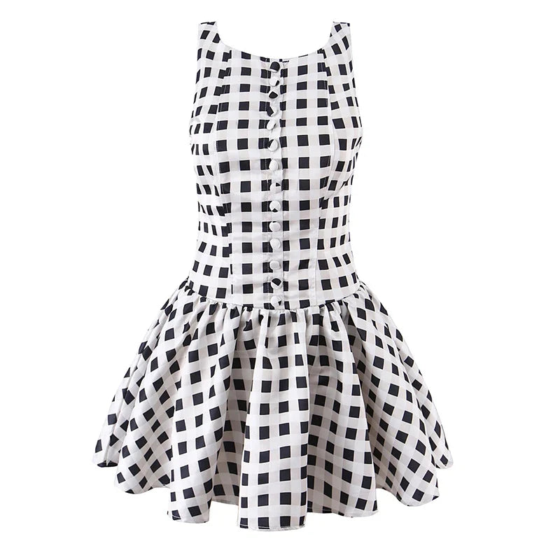 Sexy Backless Plaid Tank Dresses