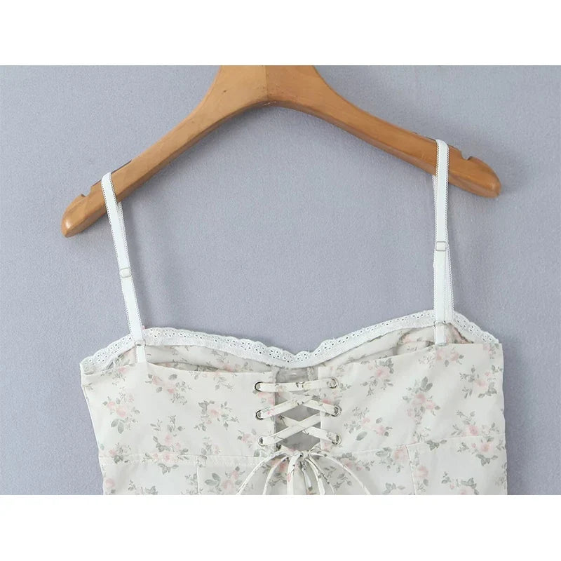Sexy Sling Summer Dresses White Patchwork Floral Print Dresses