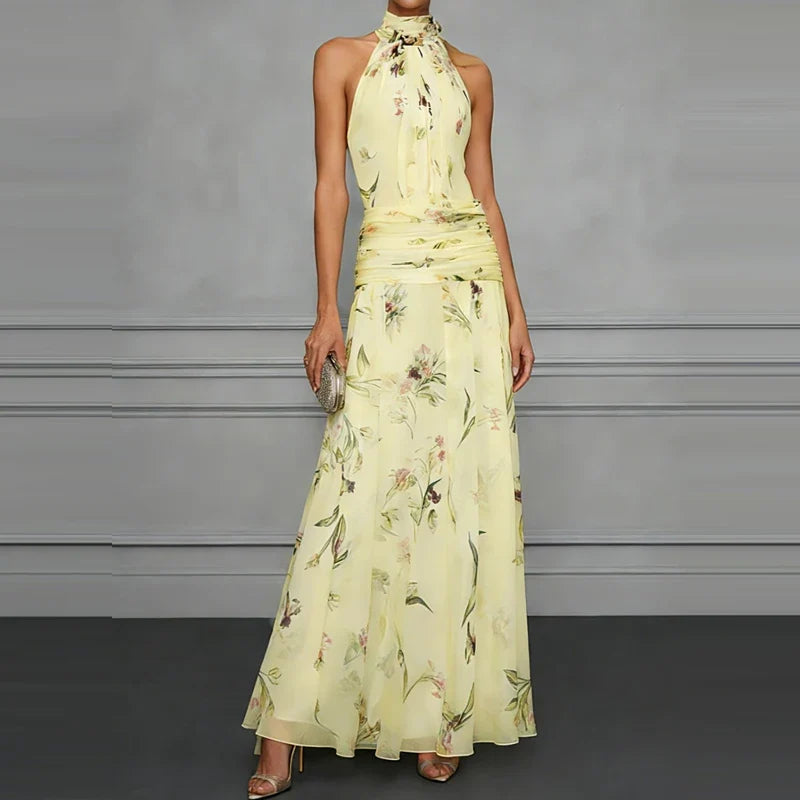 Female Casual Vacation Party Dresses Halter Sleeveless High Waist Bohemian Dresses