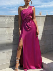 Temperament Slant Neck Irregular Folded Split Dresses