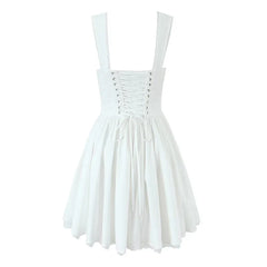 Sweet Elegant Lace Spliced Bandage Sleeveless White Dresses