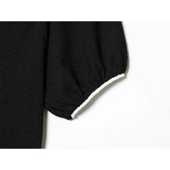Vintage Puff Sleeve A-line Short Black Dresses Female Vestidos