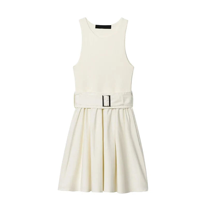 Round Neck Sleeveless With Belt Dresses