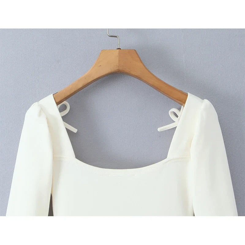 Sexy Sweet Girl Long Sleeve Square Neck Bud Mini Dresses