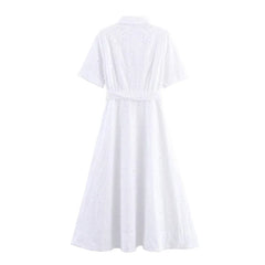 Hollow Out Embroidery White Shirt Dresses