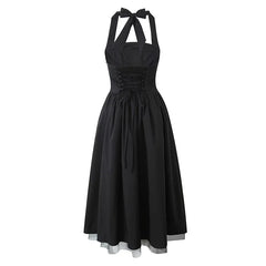 Sexy Backless Mesh Patchwork Halter Dresses