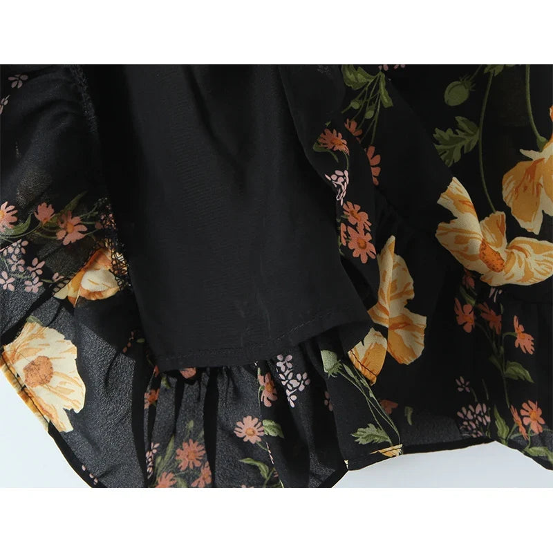 French Style Vacation Summer Dresses Floral Print Short Sling Dresses