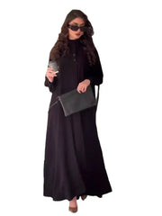 Fashionably Simple Stand Up Collar Long Sleeved Loose Hem Dresses