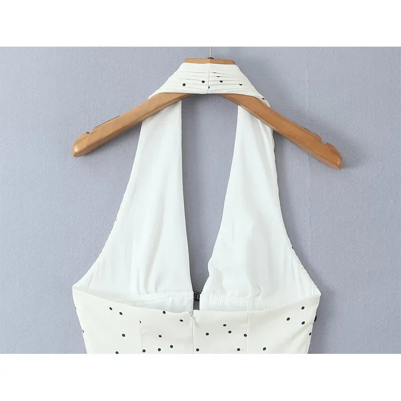 French Style Sexy Spicy Girls Halter Mini Dresses Polka Dot Deep V Backless A-line Summer Dresses