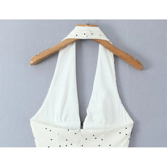French Style Sexy Spicy Girls Halter Mini Dresses Polka Dot Deep V Backless A-line Summer Dresses