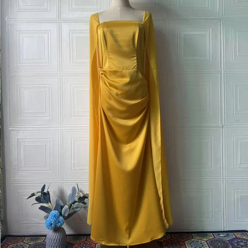 Sexy Backless Lace Up Bridesmaid Dresses Casual Square Neck Slim Fit Evening Gown Elegant Shawl Sleeves Solid Color Robe Dress