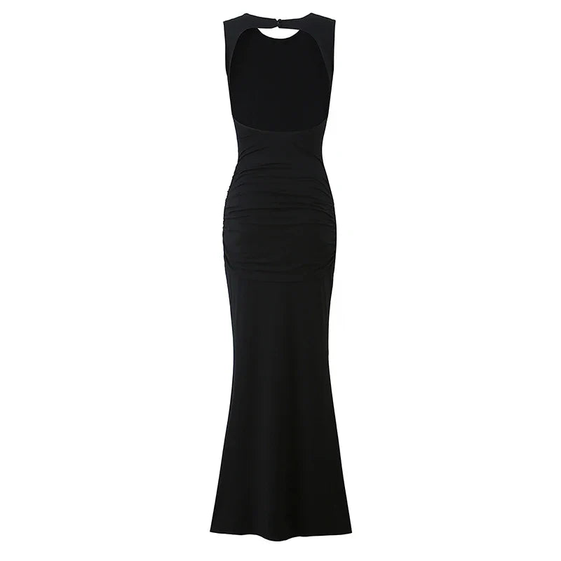 Sexy Burgundy Sleeveless Ruched Bodycon Maxi Dresses