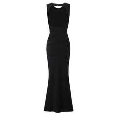 Sexy Burgundy Sleeveless Ruched Bodycon Maxi Dresses