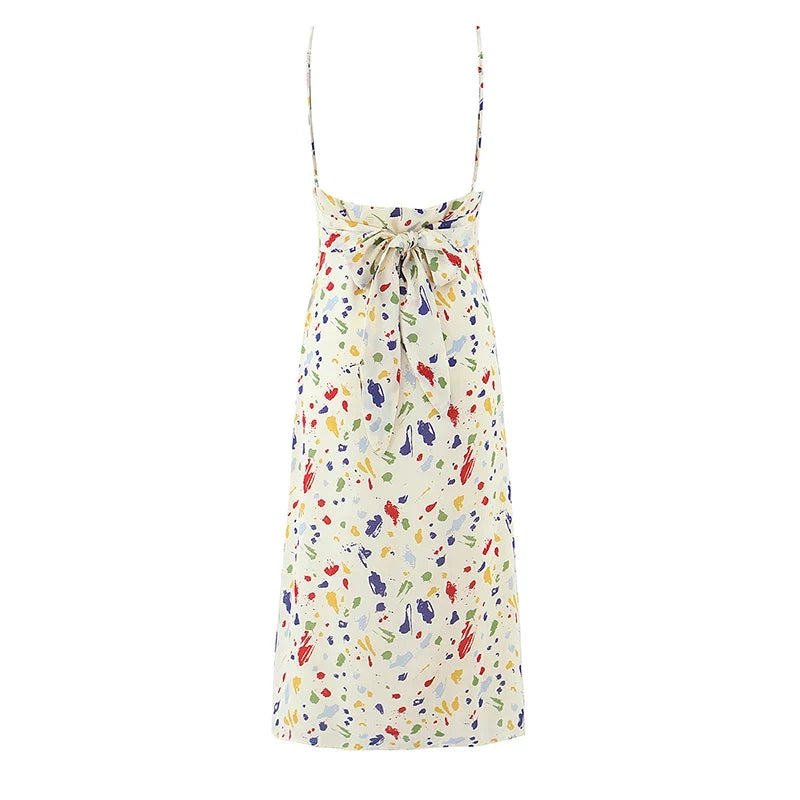 French Vacation Style Spotted Print Sling Dresses
