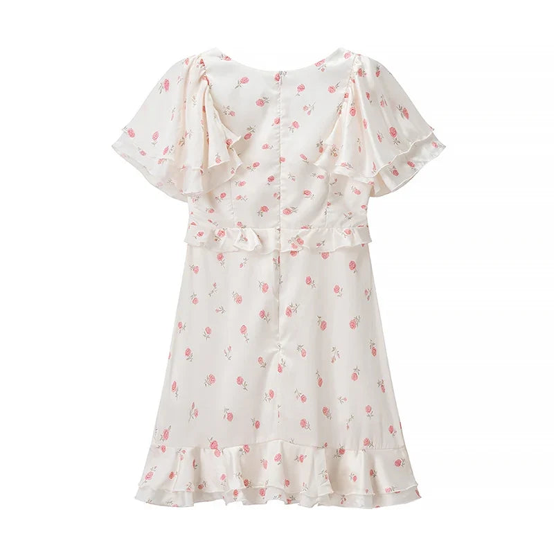 Sweet Floral Print Ruffle Mini Dresses
