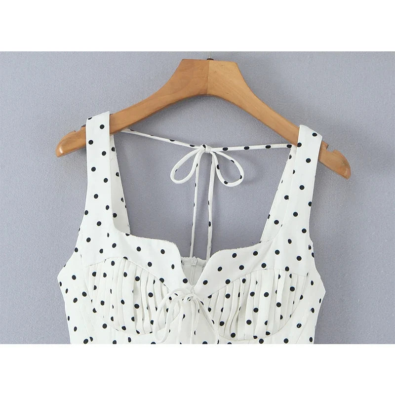 Sexy Spaghetti Straps Polka Dot White Mini Dresses