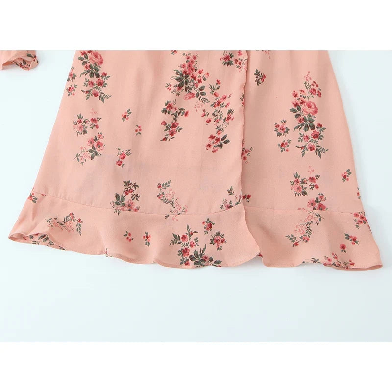 French Style Floral Print Wrap Summer Dresses
