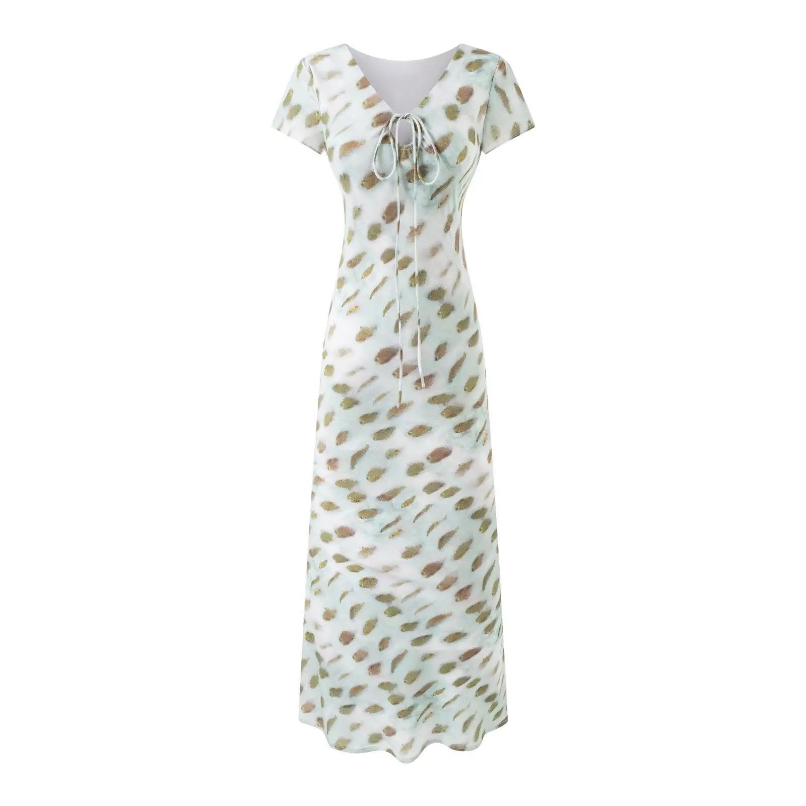 Elegant Girl Short Sleeve V Neck Print A-line Midi Summer Dresses Chic Lady Holiday Robe Party Dress