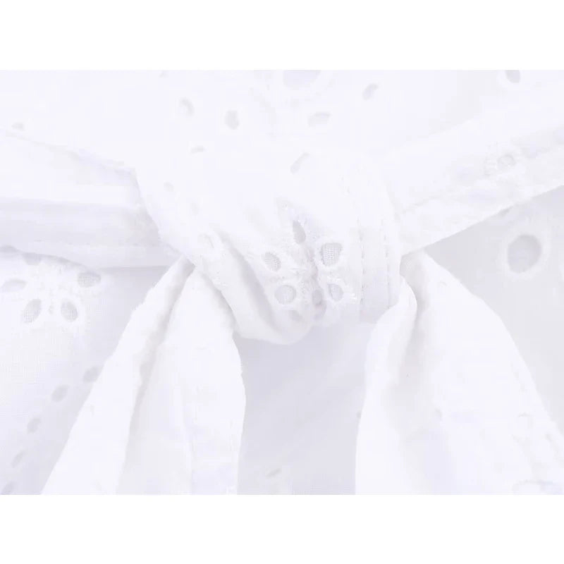 Hollow Out Embroidery White Shirt Dresses