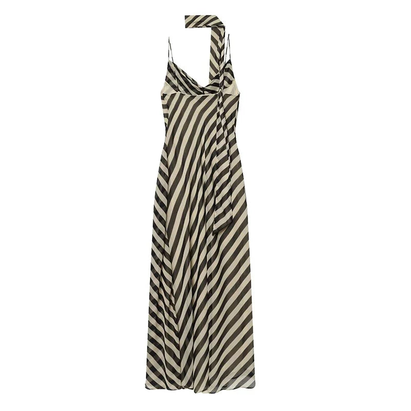 Summer Sexy Spaghetti Strap Striped Long Dresses