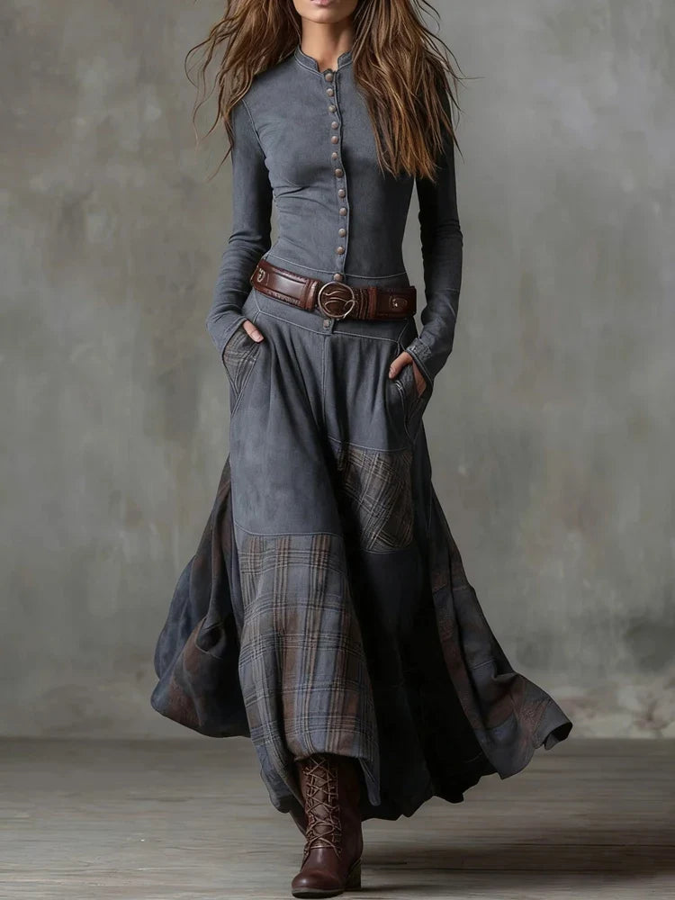 Autumn Button High Waist Commuting Dresses