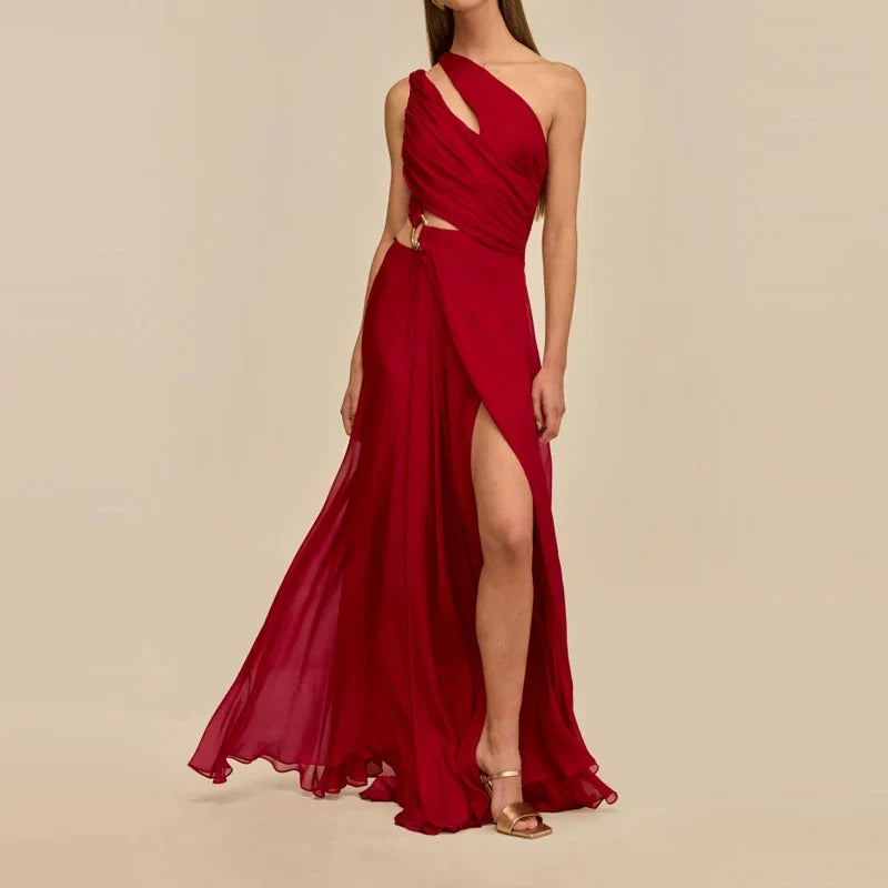 Asymmetry Slash Collar Evening Dresses