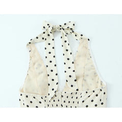 Sexy Backless Halter Mini Polka Dot Dresses Lace Trim High Waist A-line Slim Casual Summer Beach Party Dress