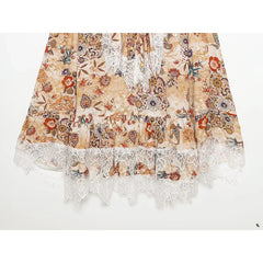 Lace Patchwork Floral Print Short Dresses
