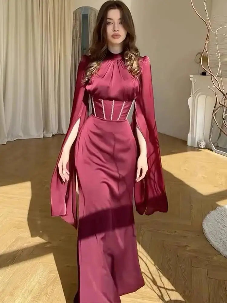 Autumn Elegant and Stylish Flowing Dress, Long-Sleeved Long Dresses