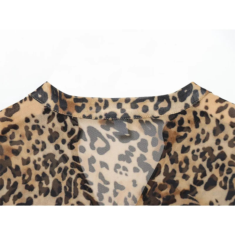 Spring Vintage Animal Print Ruffle Mini Dresses